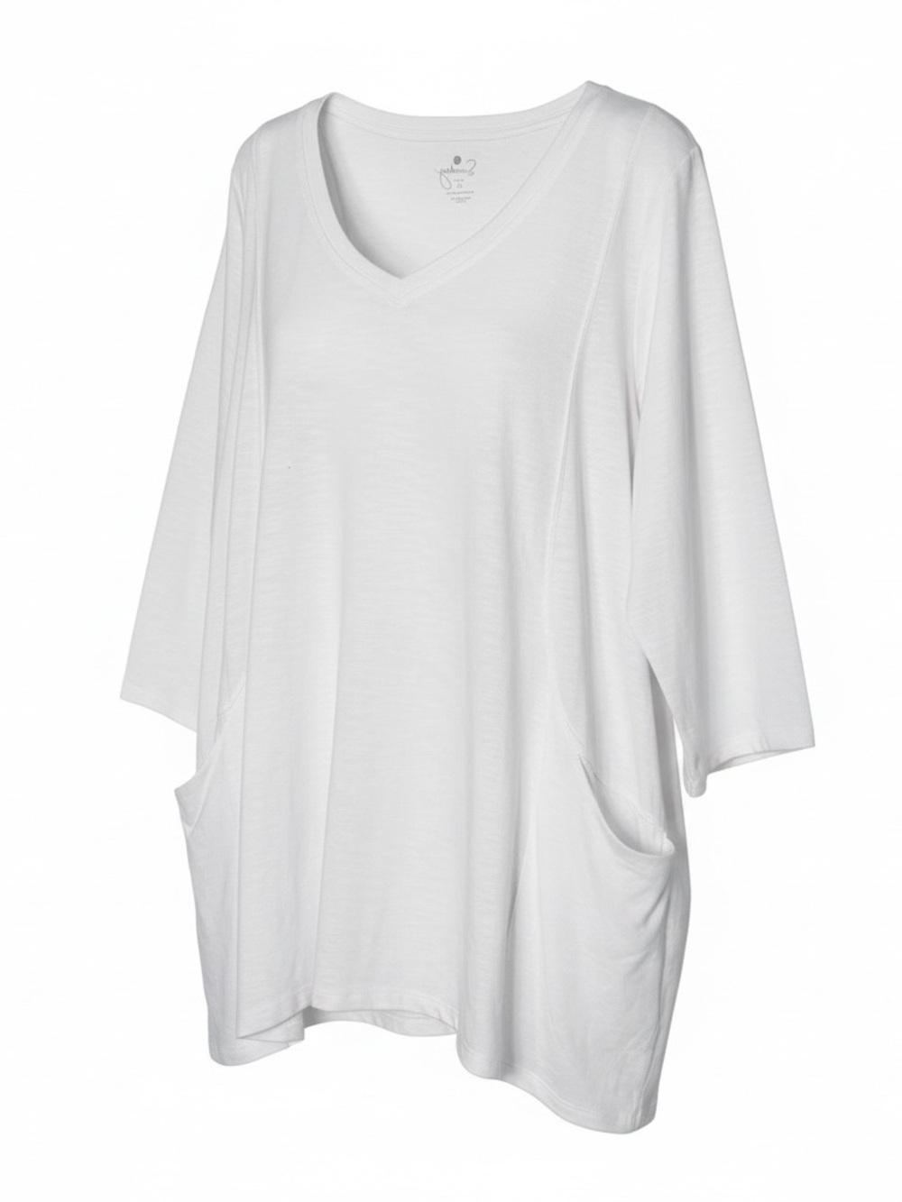 White Oversized V-Neck Tee with scoop pockets Size 1X - Picture 2 of 6